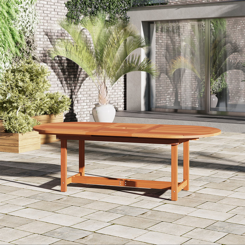 Audre Extendable Oval Eucalyptus Outdoor Dining Table, 71" L x 43" W x 29" H