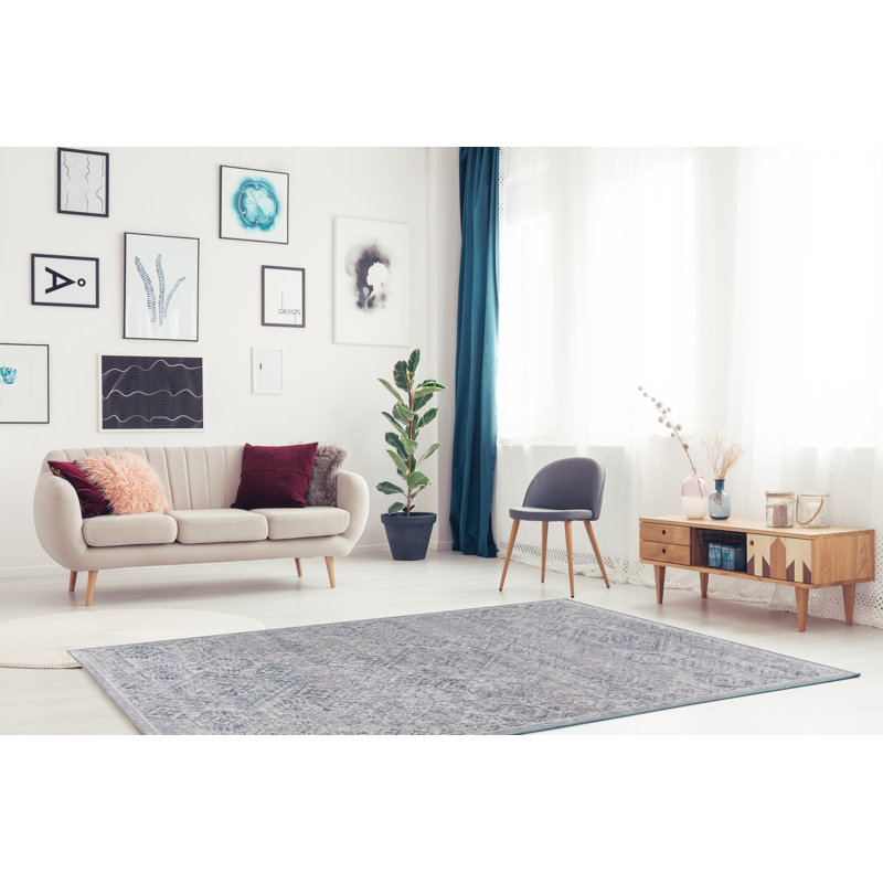 Emanuel Modern Machine Woven Flatweave Gray and Thistle Area Rug with Non Skid Backing , Rectangle 6'7" x 9'7"