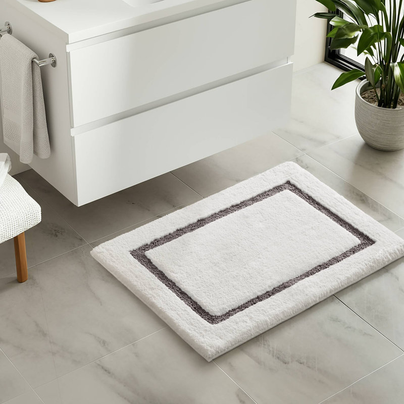 Roan Border Tufted Bath Rug, 32" L x 20" W, White/Gray