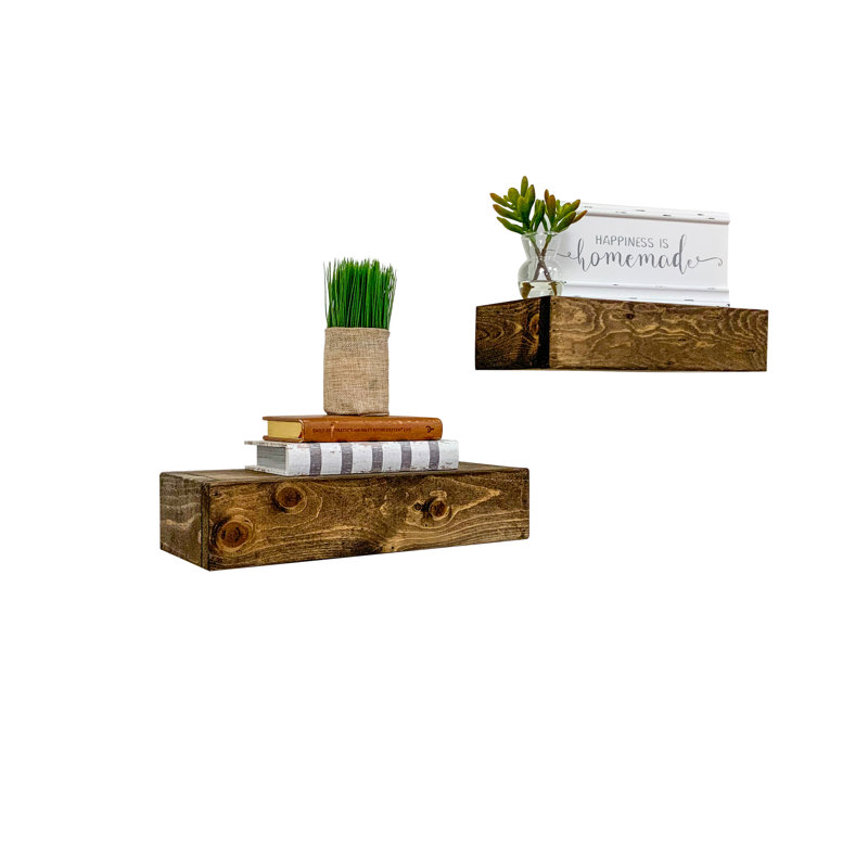 2 Piece Pine Floating Shelf, 3.75" H x 16" W x 6" D, Dark Brown