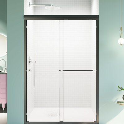 Double Sliding Shower Door, 48"W*72"H, 6Mm Tempered Glass, Matte Black, Enhance Bathroom Style 44"-48" Adjustable Upgrade