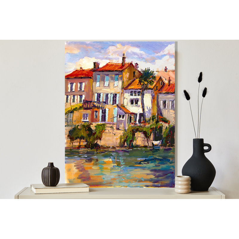 Charantee River Shops By John Beard - Gallery Wrapped Canvas Print by John Beard, 42" H x 32" W x 3" D, Unframed