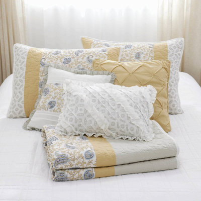 Ensemble de courtepointe en percale de coton 6 pièces avec coussins Coral King / Cal King