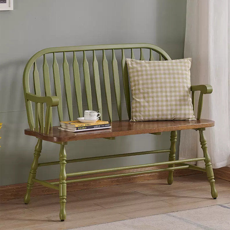 Banc double en bois massif avec dossier vintage, Vert