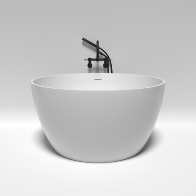 Kingston Brass Arcticstone 45-Inch Solid Surface Round Double Ended Freestanding Tub with Faucet Combo and Drain