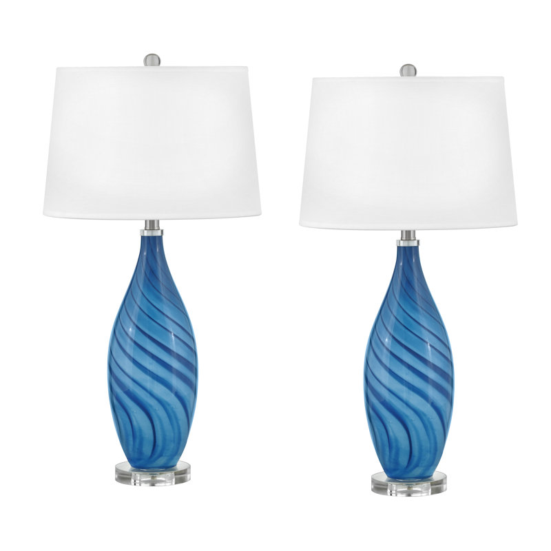 Scilla 30" Glass Table Lamp, Dark Blue