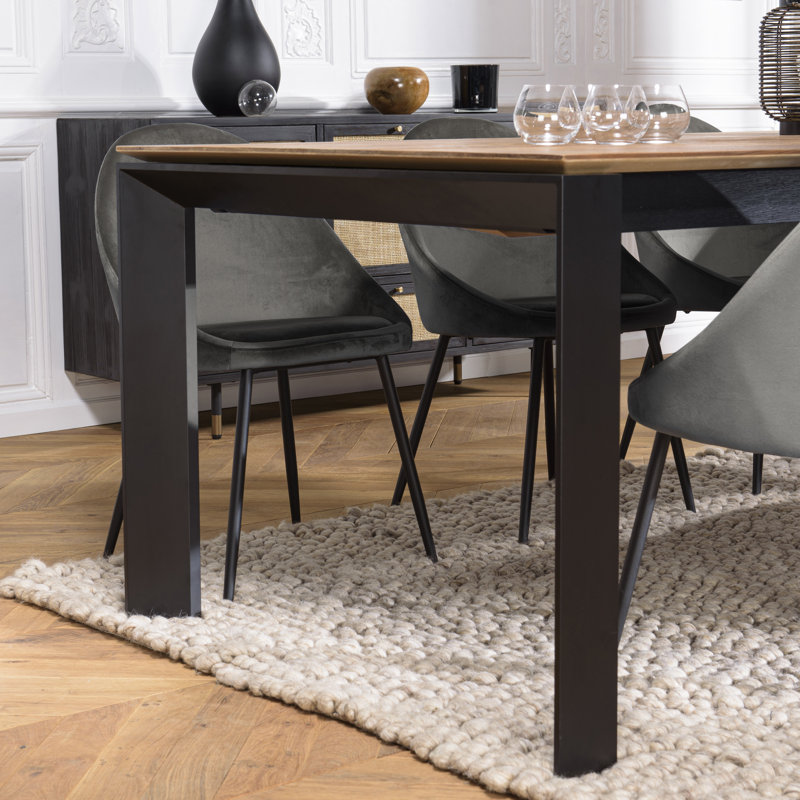 Eliass 220 cm Extendable Oak Rectangular Wood Top Dining Table with Iron Base