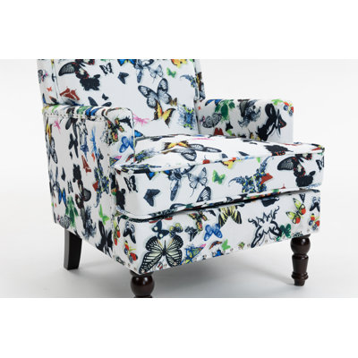 Upholstered Accent Chair, Vintage Armchair with Solid Wood Legs, Linen Fabric and Nailhead Trim for Living Room