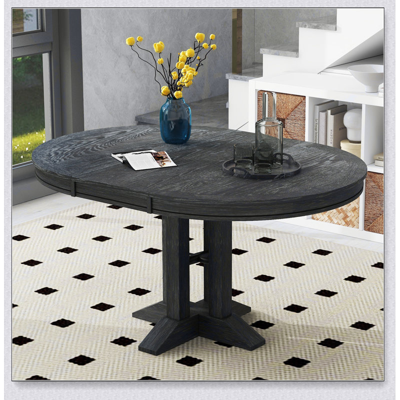 Dining Table, Extendable Round Table for Kitchen and Dining Room, Black