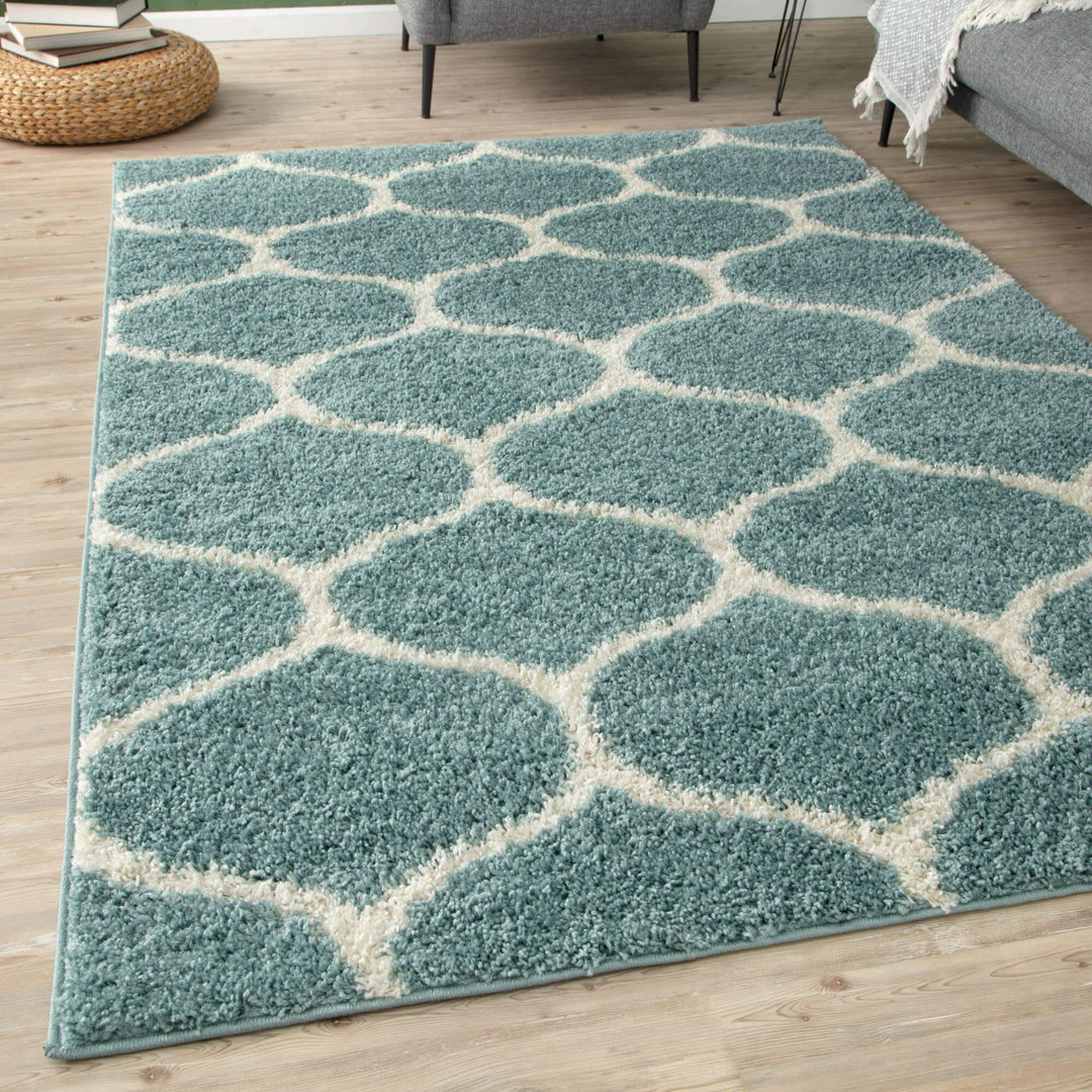 Myshaggy Collection Rugs Trellis Design in Duck Egg Blue