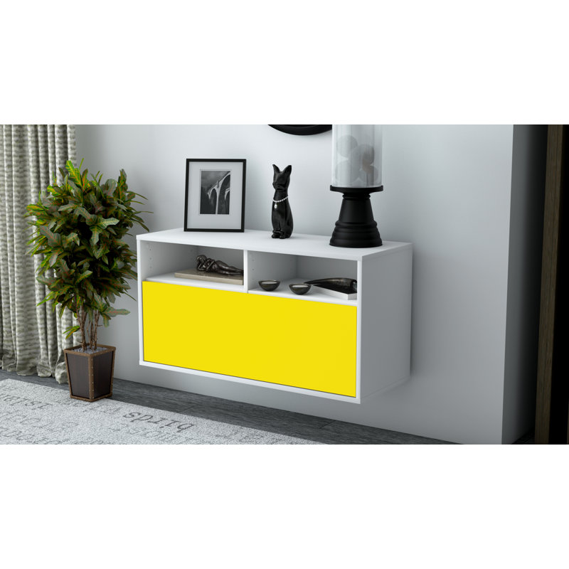 Loyne Unfinished Floating TV Stand, Yellow