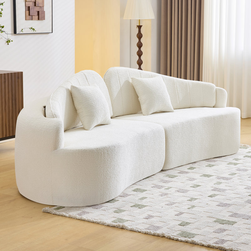 Canapés en chenille blanche durable, peu encombrants avec dossier amovible, style moderne pour les petits espaces de vie