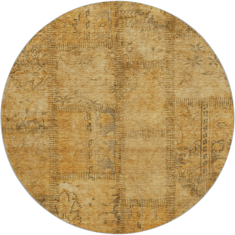 Tapis à poil long de qualité supérieure lavable à la machine ADS685, Cuivre, Rond 8 pi