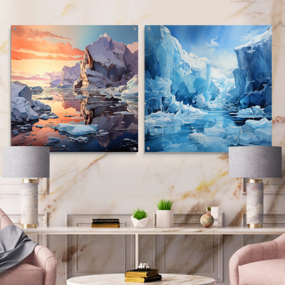 Antartica - Toundra abstraite audacieuse I - ensemble d'art mural en verre sur 2 montagnes