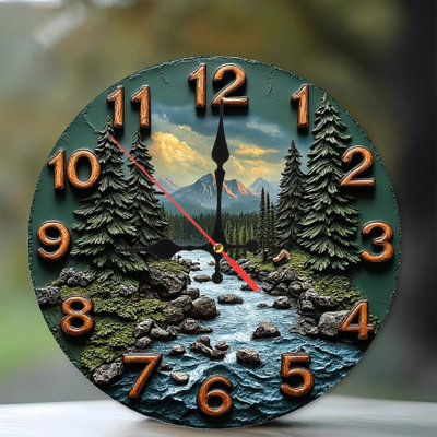 Mountain River Scene Wall Clock