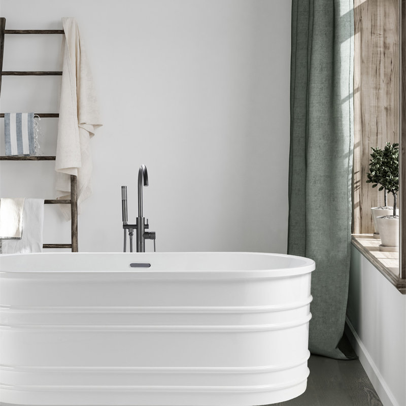 Baignoire de trempage autoportante 66 po x 31 po, Blanc lustré