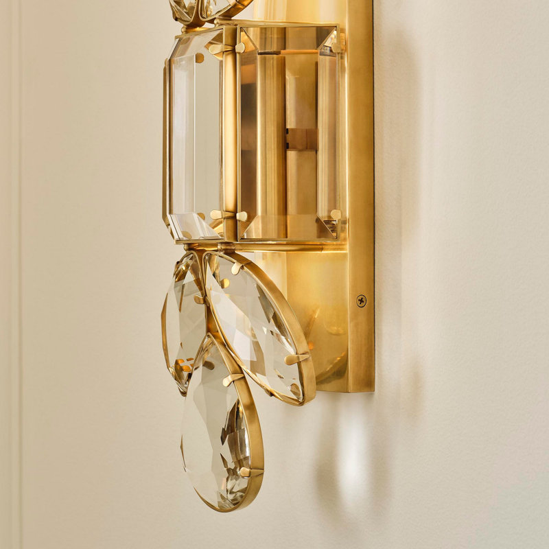 kate spade new york Lloyd Large Jeweled Sconce, Clear Crystal, Soft Brass, Glass