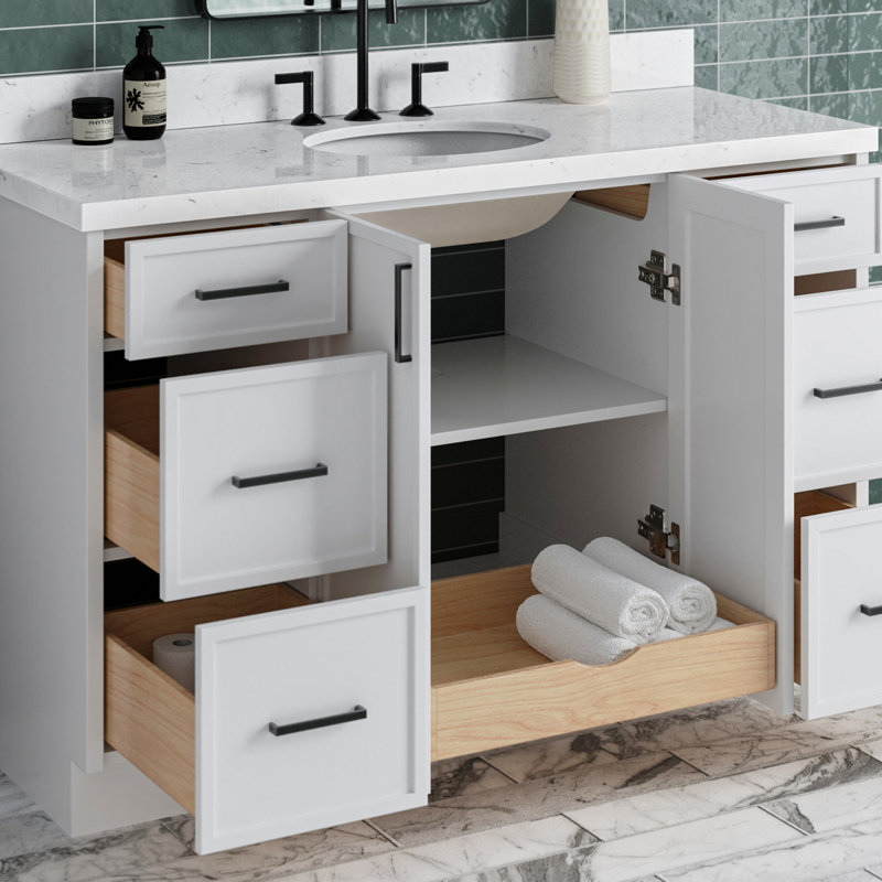 ARIEL Kelly 60 Single Sink Bathroom Vanity with Carrara Quartz Top, Rectangular, Gray, 54"