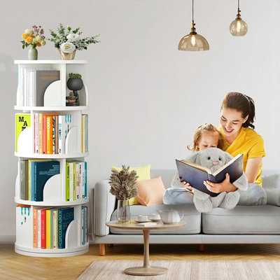 Bibliothèque rotative rotative, bibliothèque pivotante avec rotation à 360 °, étagère à livres rotative en bois à 4 niveaux pour bureau, salon, chambre d'enfant (blanc, 4 niveaux)