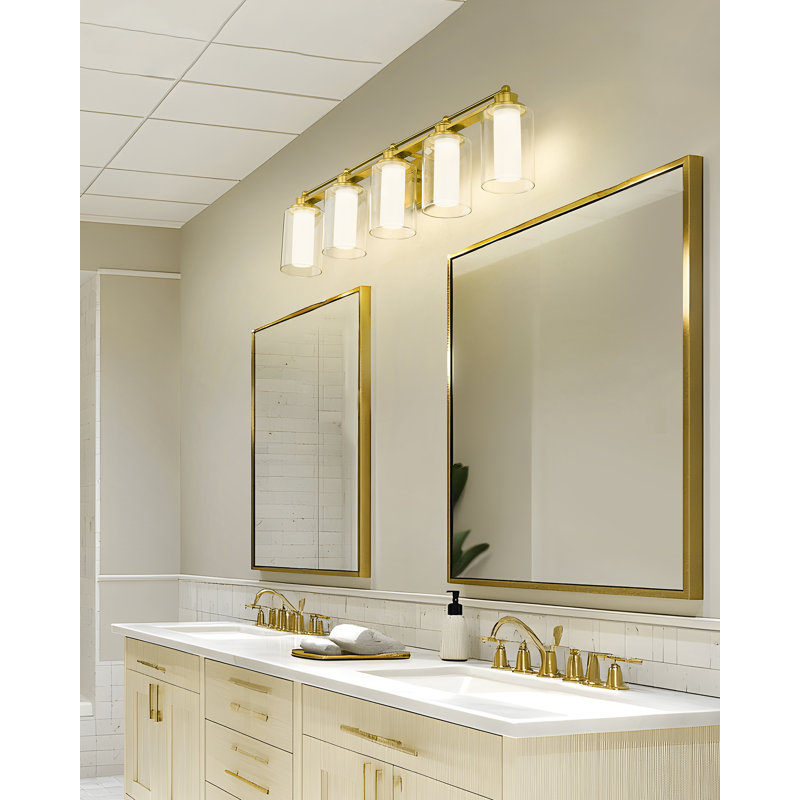 Éclairage de salle de bain 5 lumières DEL à intensité variable moderne, 5 couleurs de température réglables, or brossé