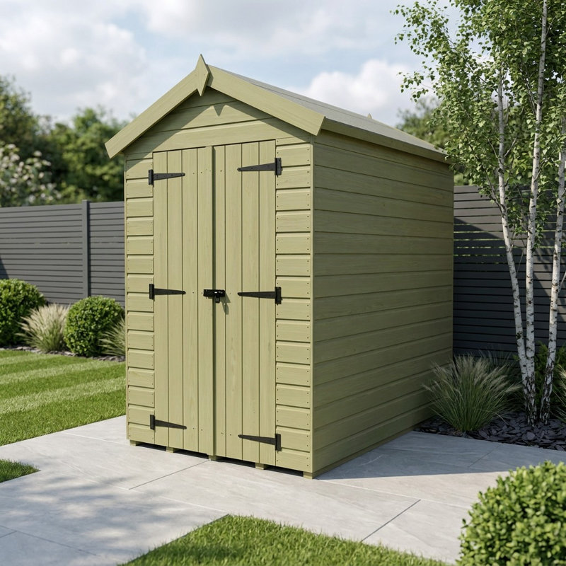 Total Sheds 4ft x 7ft Apex Garden Shed - Double Door - No Windows - Pressure Treated Timber - UK Manufactured