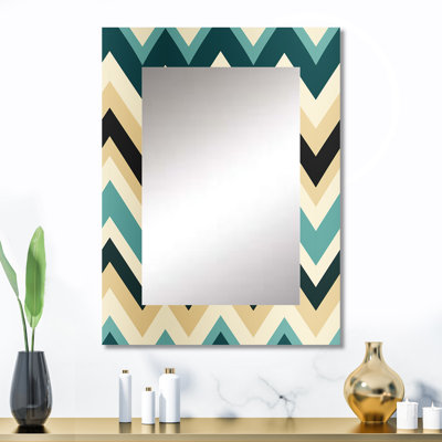 Chevron géométrique bleu et beige Uli - miroir décoratif géométrique, miroir mural géométrique, impression d'art en métal