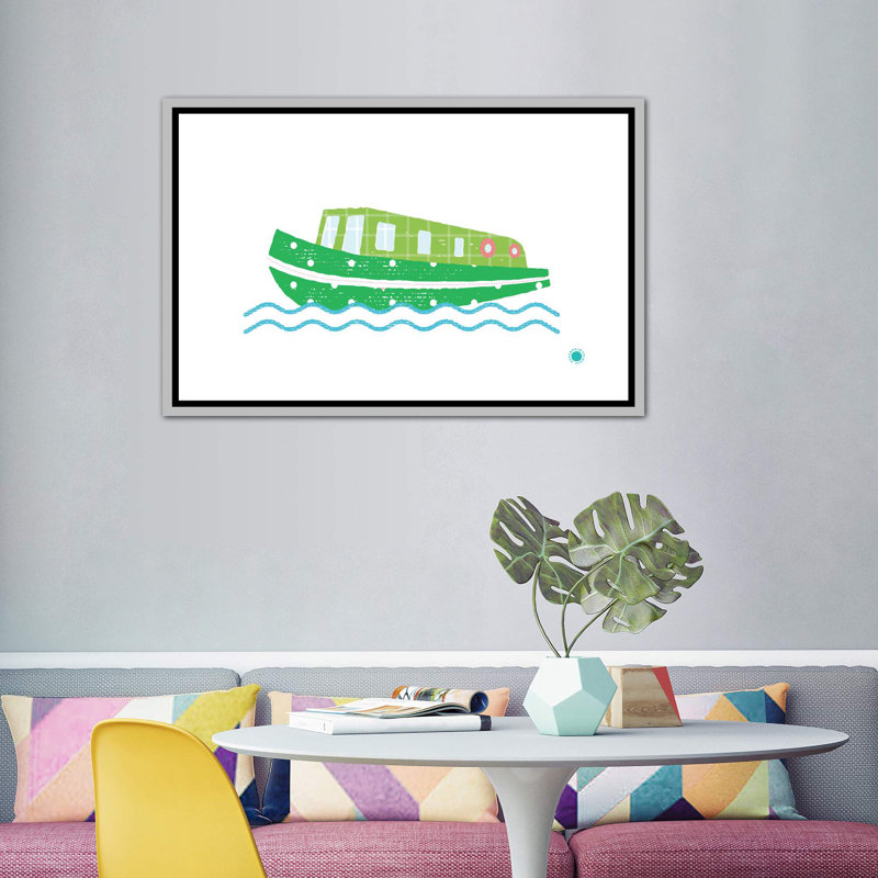 Bateau étroit - impression d'art graphique, H 40 po x l 60 po x 1,5 po, Pas de tapis, Toile avec cadre argenté