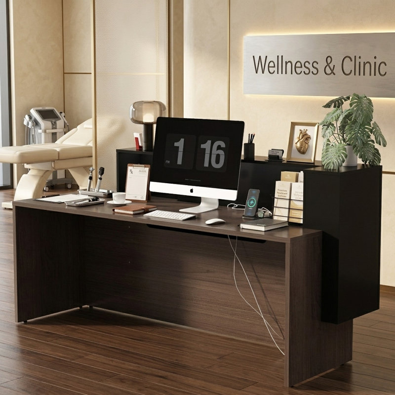 Rectangle Synthetic Laminate Reception Desk, 41.34" H x 82.68" W x 27.56" D