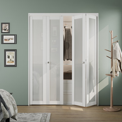 LuminaMatte™ Full-Lite Frosted Glass Bi-Fold Doors With Installation Hardware Kit ForDoor Opening Height