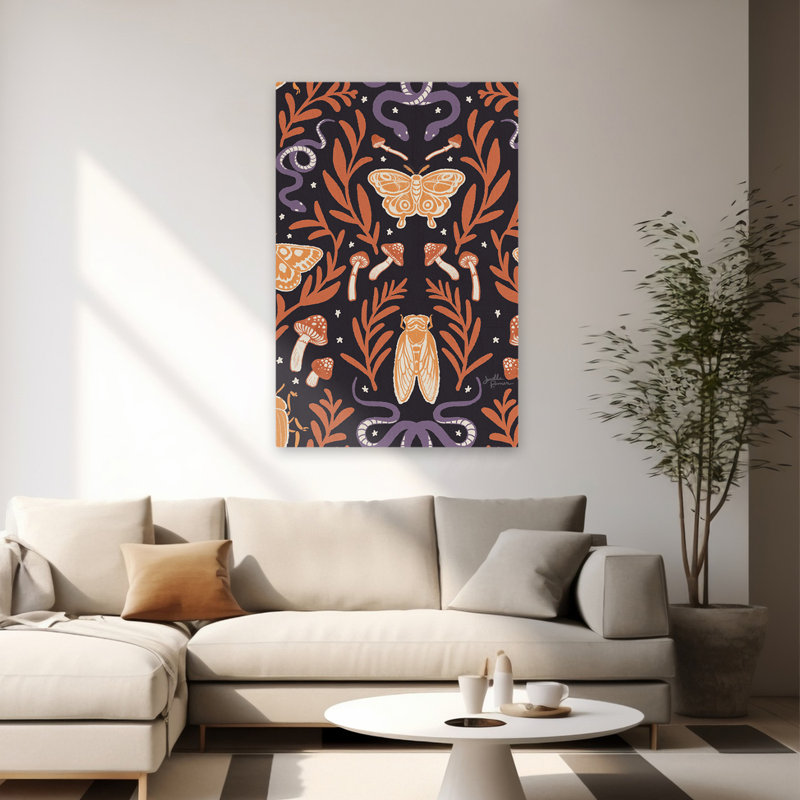 «Spooky Symbols», art des champignons, mouches noires, H 60 po x l 40 po