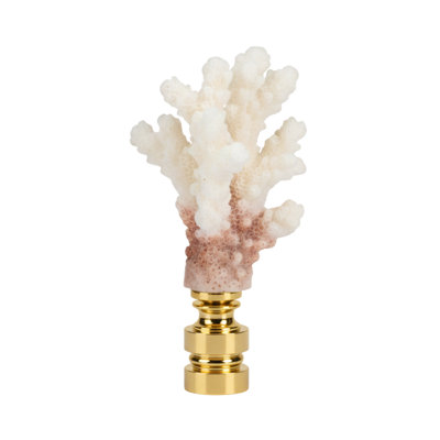 Royal Designs, Inc. Medium Coral Lamp Finial, Two-Tone White, Polished Brass Base