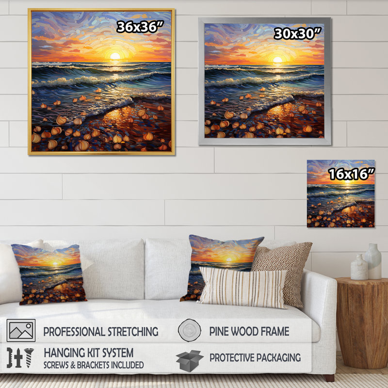 Plage Golden Sands Pointillism I, H 24 po x l 24 po x P 1 po, Toile tendue