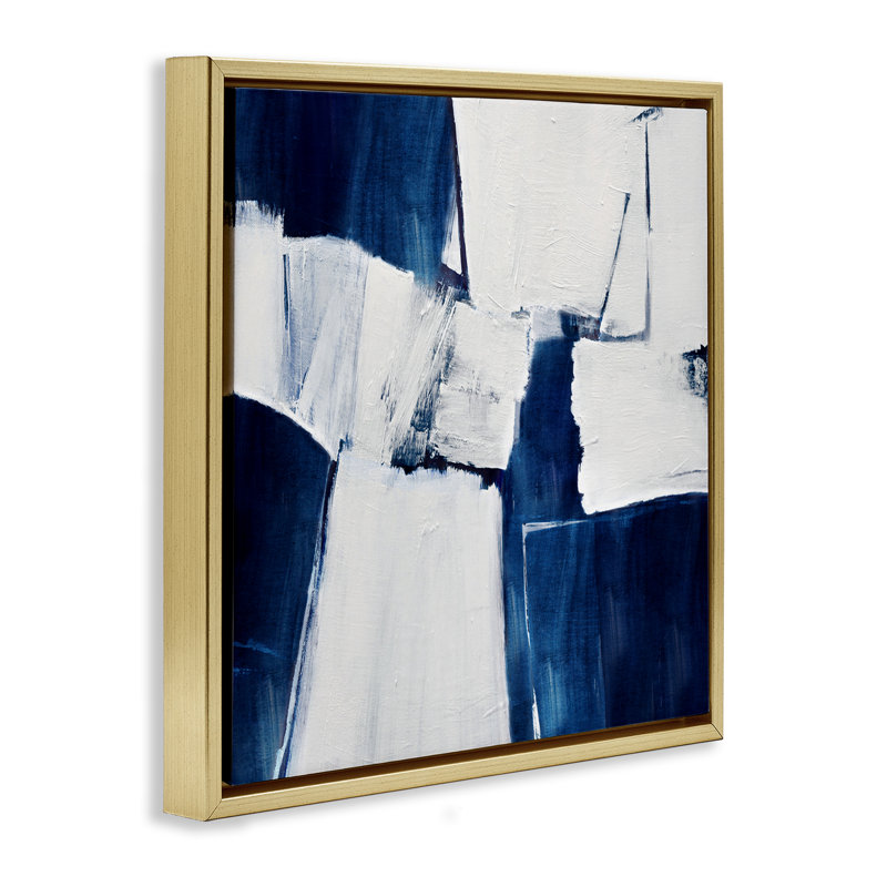 Bleu brossé abstrait brossé, Cadre flottant gris lustré, H 18 po x l 18 po
