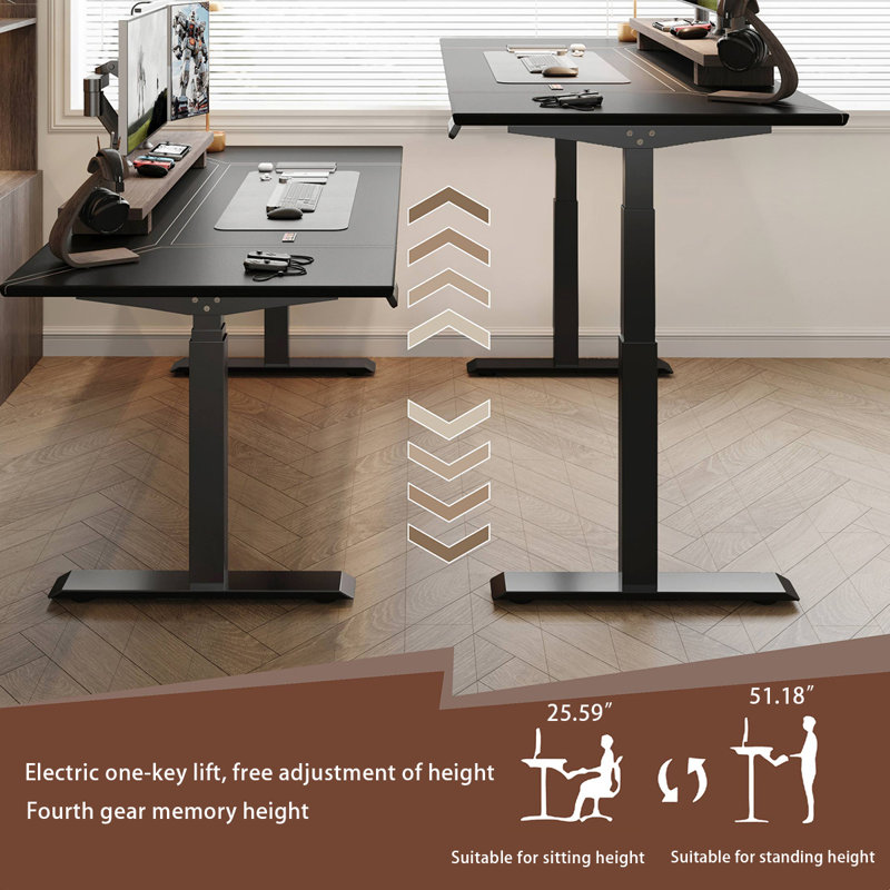 Bureau en bois massif noir ajustable, H 51,18 po x l 78,74 po x P 31,5 po
