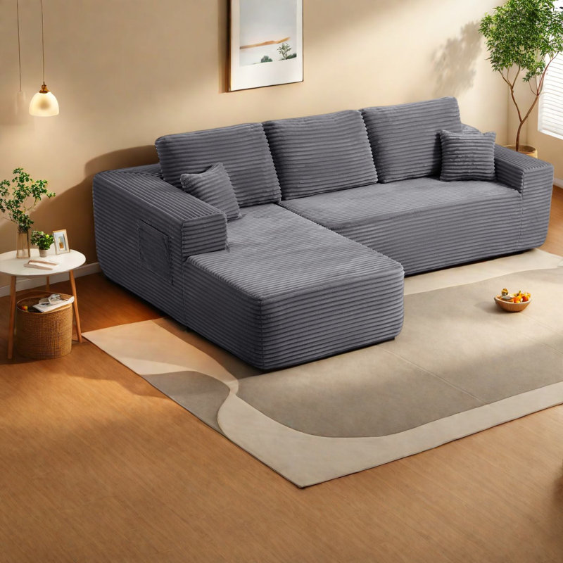 Modern Grey Sectionals Sofa With Plush Fabric Chaise For Home
