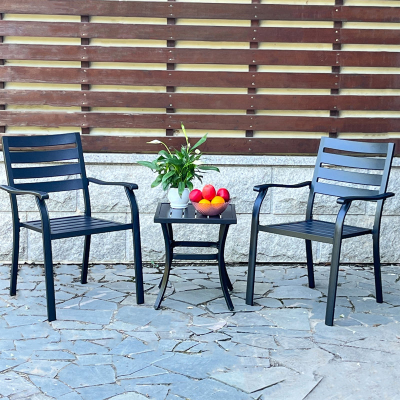 Outdoor Metal Dining Chairs In Black, A Of 2 For Bistro And Pool. Heavy - Duty Iron With Ecoating, Weather , Quick Assembly Black Chairs, Terrace Garden Areas. Frame Rust Smooth Surface