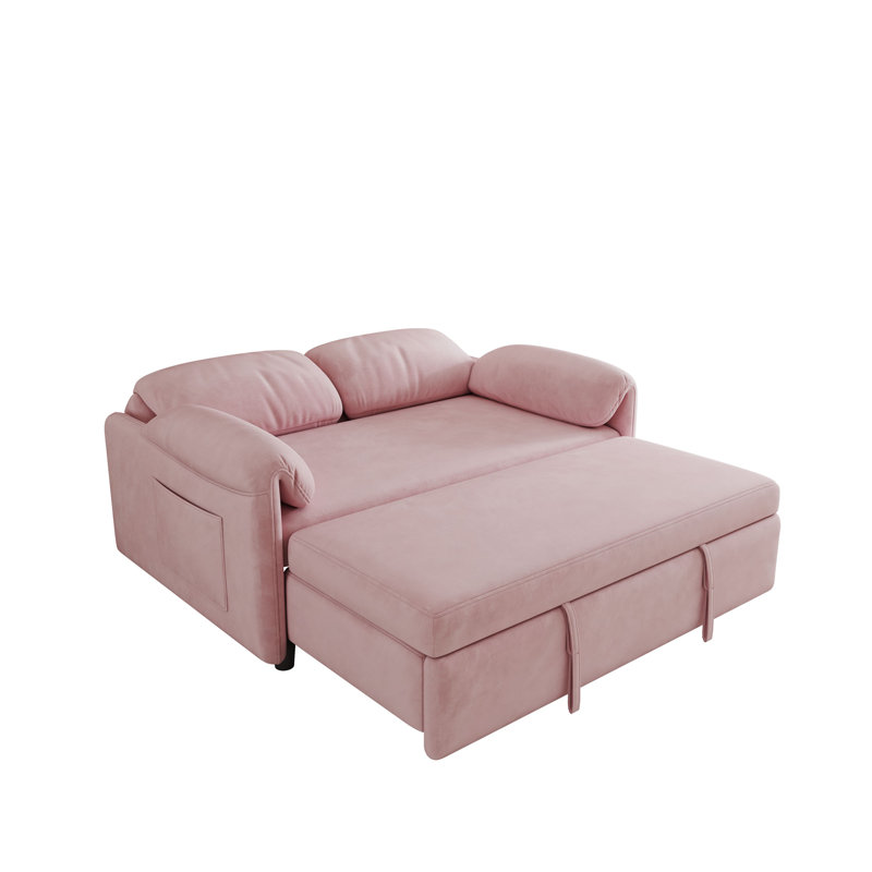 Canapé-lit rembourré avec accoudoirs coussinés de 54 po Zelyo, Velours rose