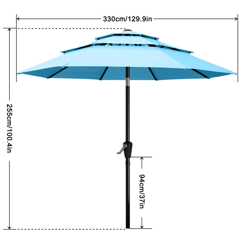 Parasols de patio à 3 niveaux Miqdad par Arlmont & Co., H 100,4 po x l 132 po x P 132 po, Turquoise