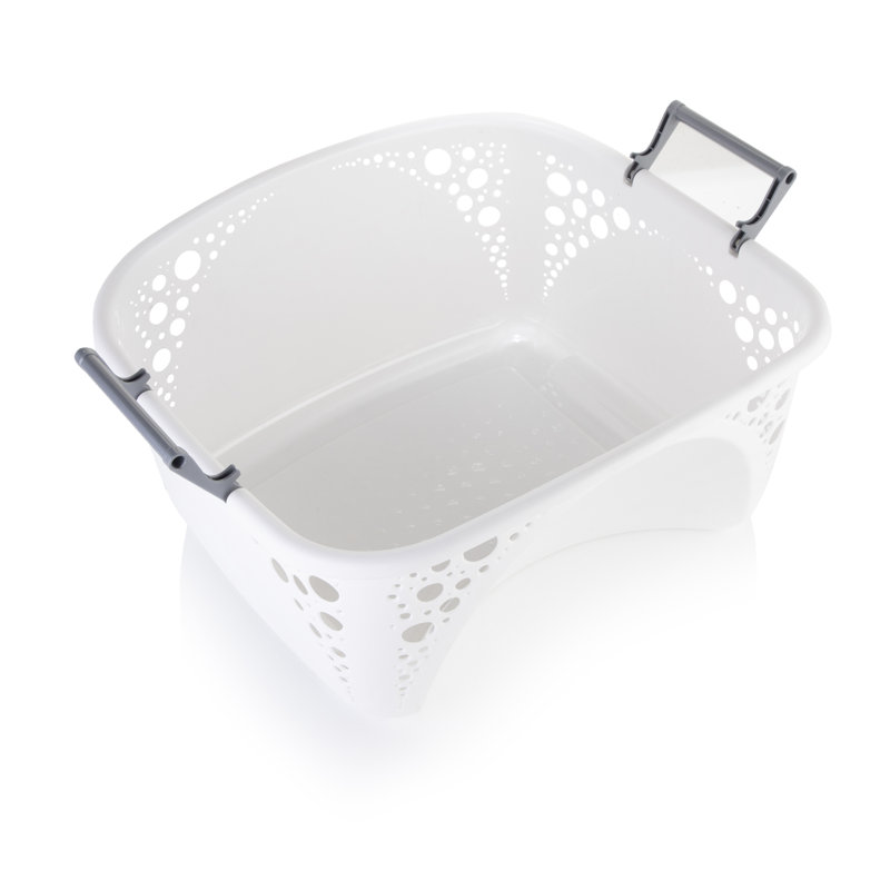 Plastic Laundry Basket with Handles, White