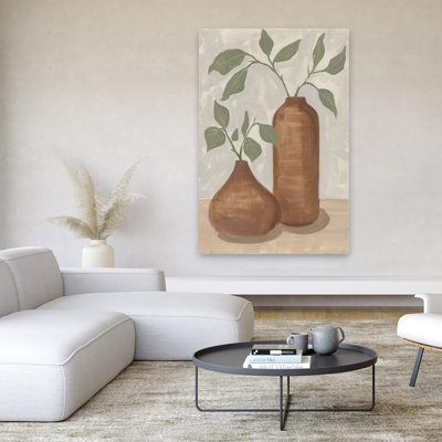 Terra Cotta Twins - Modern Farmhouse Brown Vases en céramique feuilles vertes plantes d'intérieur