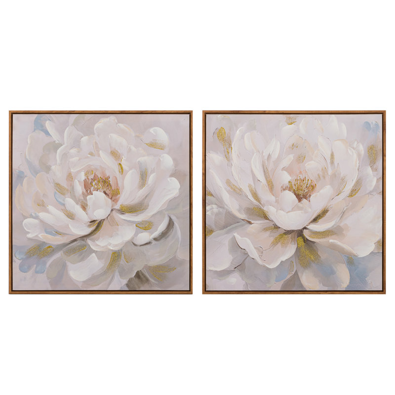 Flowers 80% Hand Painted Set 2 Canvas 60X4X60 Cm - 2 Piece Wrapped Canvas Print Set