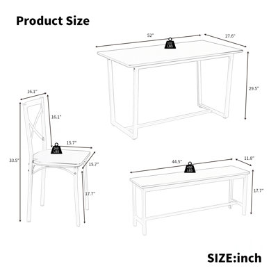 Ensemble de table et de chaises de style industriel 4 pièces avec dossier, avec structure solide