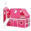 Lit mezzanine simple avec glissoire, tente et tour rose - Rose
