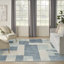 Tapis bleu / ivoire en polyester tissé à la machine Borisas-665917593
