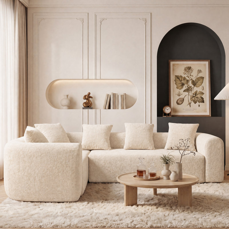 Canapé modulaire à assise profonde en L rembourré avec coussins Modern Modern, Gauche, Beige