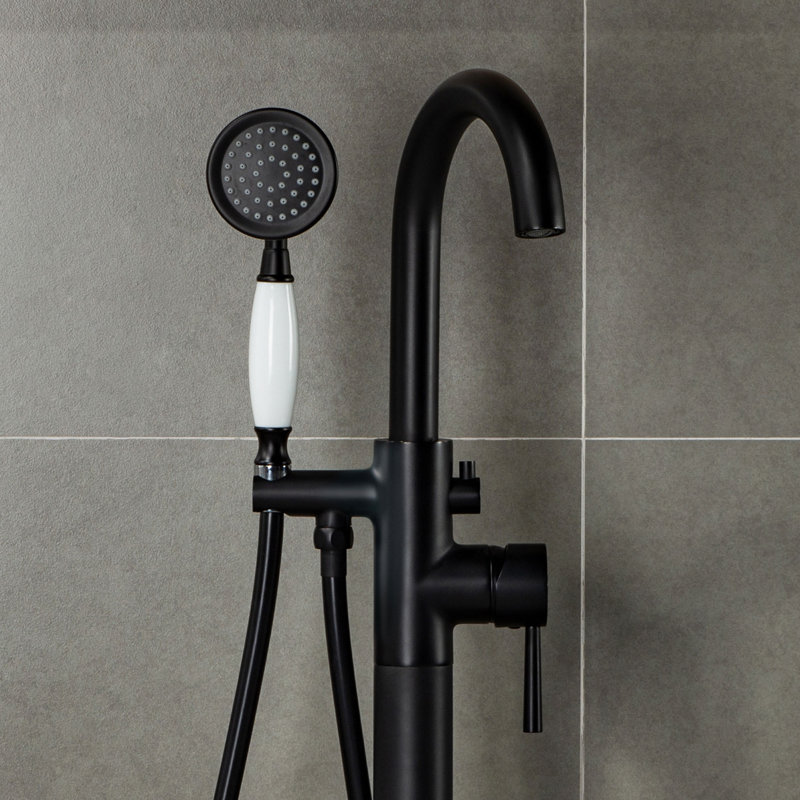 Single Handle Floor Mounted Freestanding Tub Faucet, Matte Black