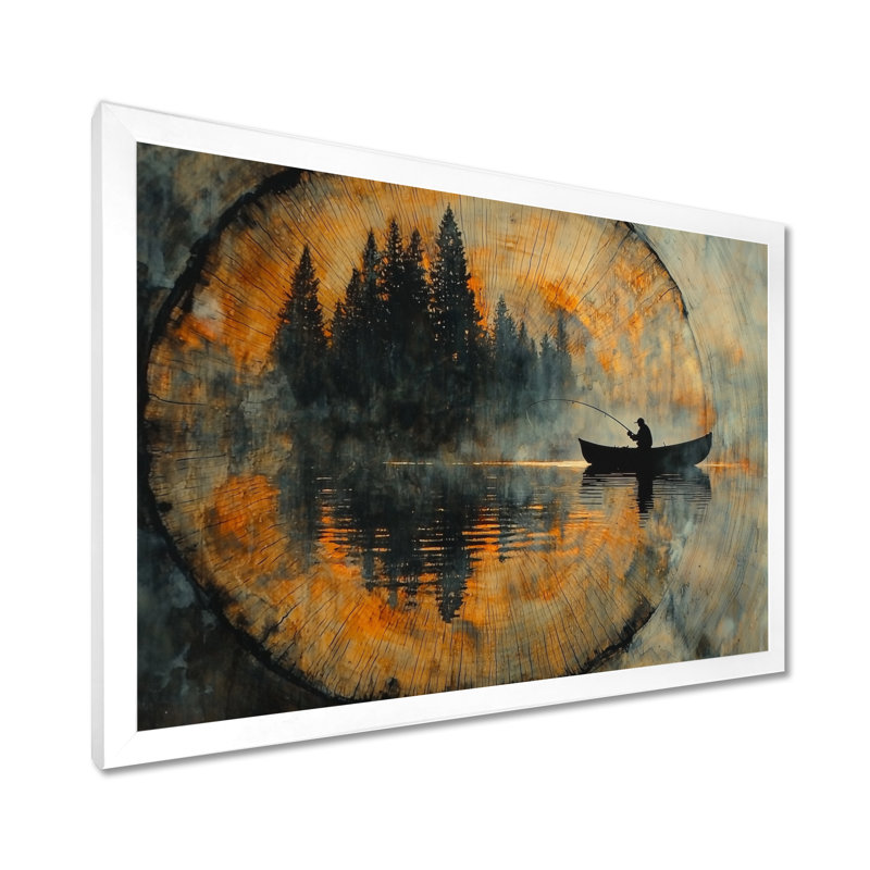 Giaan, pêche, tranquillité, rivière, paysage, bateau, pêche, art mural, H 30 po x l 40 po, Blanc