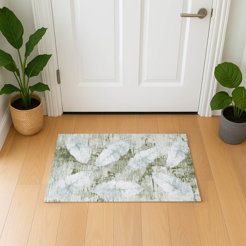 Premium Machine Washable Mayfield floral Rug, 1'8" x 2'6", Aloe