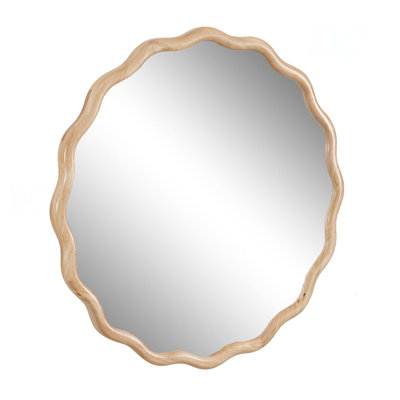 Solid Wood Wavy Mirror--Natural-Wood Vanity Mirror Wall Decor 31" X 31" Modern Mirror Wall Decor For Bathroom, Bedroom, Living Room, Dining Room, Cloakroom, Entryway