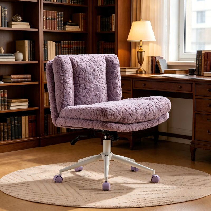 Fauteuil de bureau plus large avec siège de meuble-lavabo pivotant réglable en simili alpaca moelleux pour chambre de bureau à domicile (violet)